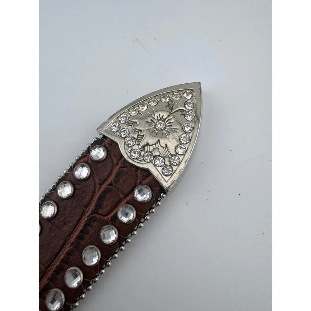 Blazin‎ Roxx Brown Genuine Leather Rhinestone Embellished Western Belt Size L